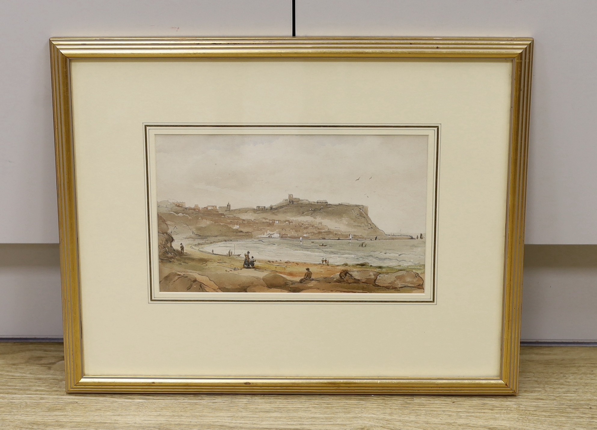 George Richard Vawser (1800-1888), watercolour, 'Scarborough from the South', Abbott & Holder label verso, 17 x 28cm